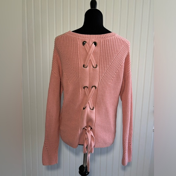 Lucky Brand Back Lace Pullover Sweater Chunky Knit Pale Pink Womens Size Small - Picture 6 of 16